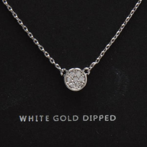 White Gold Dipped Round Pendant Necklace