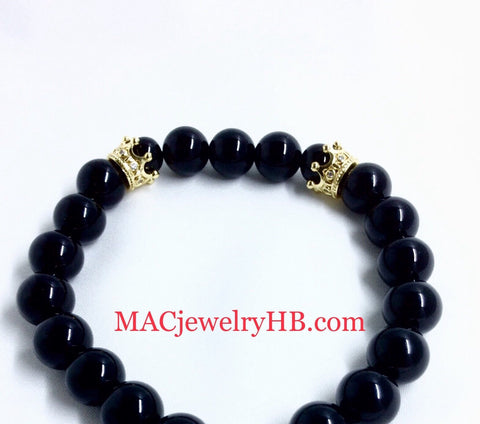 Black Onyx with GF Crowns Men’s Bracelet