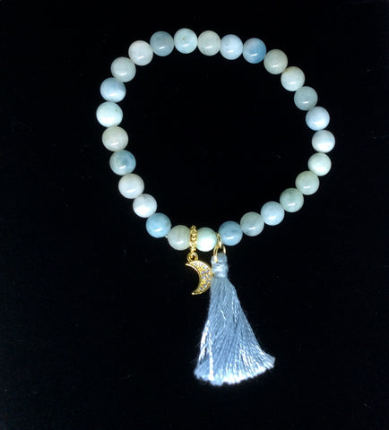Aquamarine Bracelet With Moon Charm