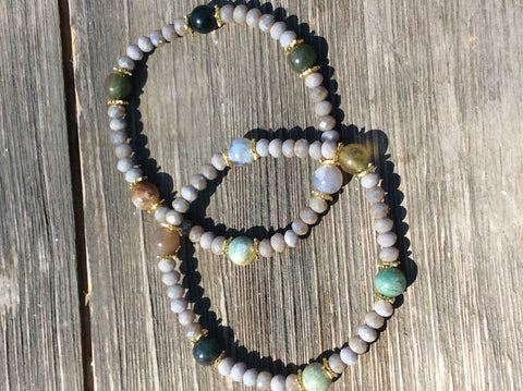 Gray Crystal & Jasper Stretch Bracelet