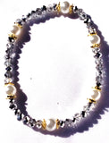 Sparkle Silver W/ White Glass Pearls Bracelet