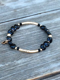 Gold and Black Agate Stretch Bracelet