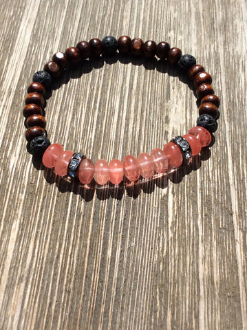 Cherry Quartz & Lava Bead Bracelet