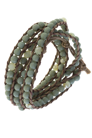 Olive Beaded Cord Wrap Bracelet