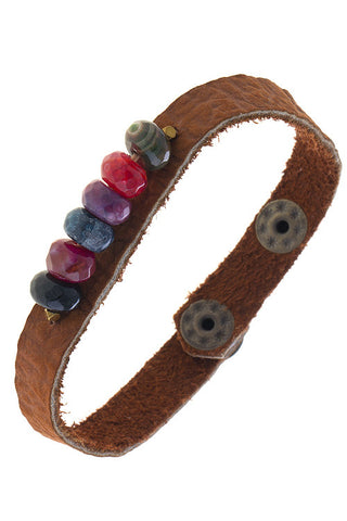 Leather & Semi Precious Stone Bracelet