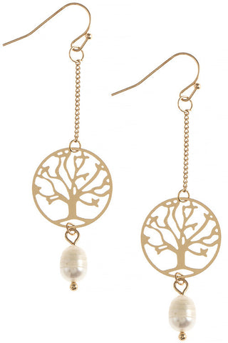 Tree of Life Pearl Drop Earrings