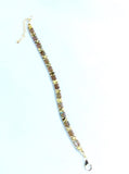 Gold Filled Square Beaded Bracelet in Turquiose & Brown