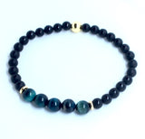 Blue Green Tigers and Onyx Stretch Bracelet