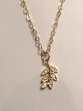 CZ Leaf Pendant Necklace Gold Filled