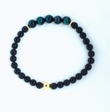 Blue Green Tigers and Onyx Stretch Bracelet