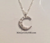 Sterling Silver Moon CZ Pendant Necklace