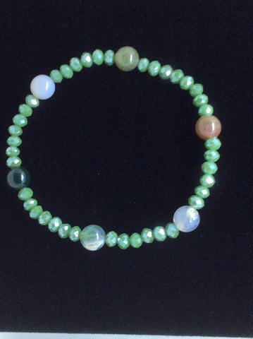 Green Crystal & Jasper Stretch Bracelet