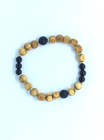 Sandalwood Onyx, Lava Mala Bracelet