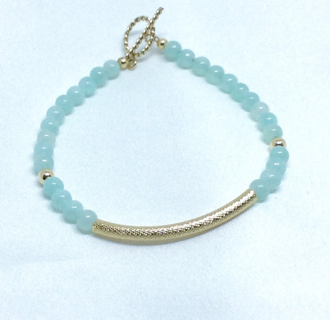 Gold Filled Burma Jade a Toggle Bracelet