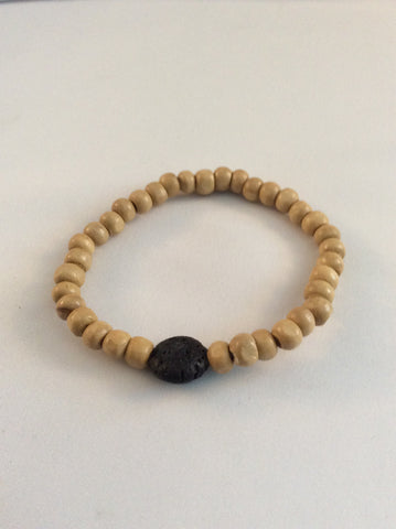 Natural Wood and Flat Lava Bead