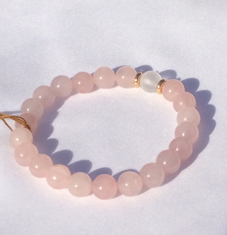 Rose and Clear Quartz Stretch Bracelet