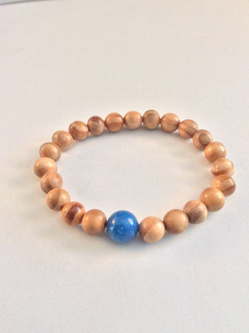 Rosewood and Dyed Blue Jade Bracelet