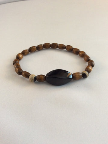 Natural Wood, Tibetan Agate and Black Onyx